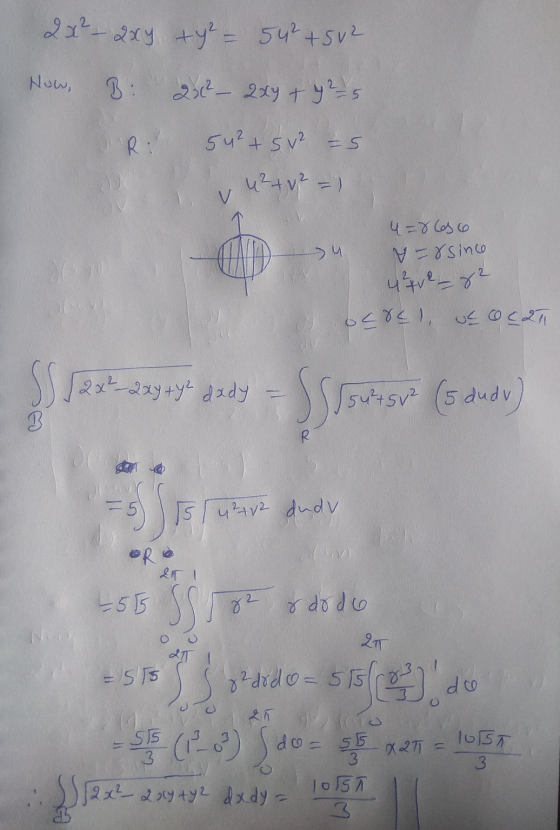 2x² - 2xy + y² = 54² +5v2 B: 201² - 2xy + y 225 Nuw, R: 54² +5v² = 5 u²+ v² =) V u=86s6 y=&since 4hqve-82 ourel, un can لا و