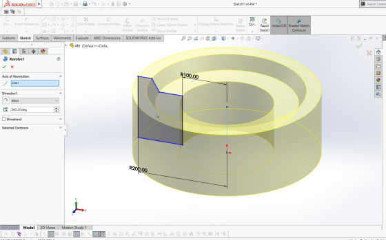 BS SOLIDWORKS Sketch 1 of 4M* > Search Comm O Qui... Exit... Smart Dimension Display/Delete Relations F1 Mirror Entities -O.