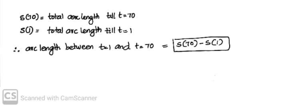 5610)- total con length tull t= 70 SC) - total arc length tillt=1 . are length between tel and t= 70 s(70) - SC CS Scanned wi