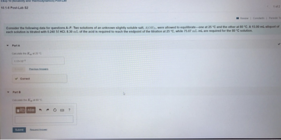 Exp 10 Solubility and Thermodynamics) 10.1-6 Post-Lab S2 1 of 2 | Review | Constants Periode te Consider the following data f