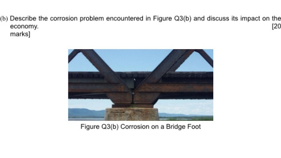 (b) Describe the corrosion problem encountered in Figure Q3(b) and discuss its impact on the economy. [20 marks] Figure Q3(b)