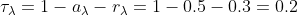 \tau_\lambda =1-a_\lambda-r_\lambda = 1-0.5-0.3 = 0.2