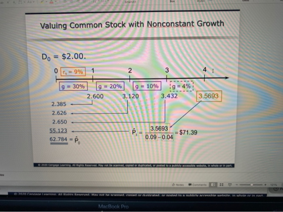 Box Style + Valuing Common Stock with Nonconsta Do = $2.00. 0 rs = 9% 1 g = 30% g = 20% g = 10% 3.120 2.600 3.432 3.5693 2.38