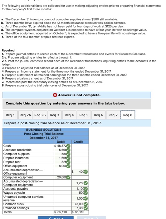 The following additional facts are collected for use in making adjusting entries prior to preparing financial statements for