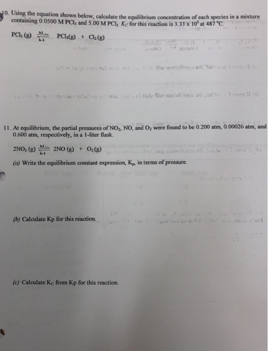 10. Using the equation shown below, calculate the equilibrium concentration of each species in a mixture containing 0.0500 M