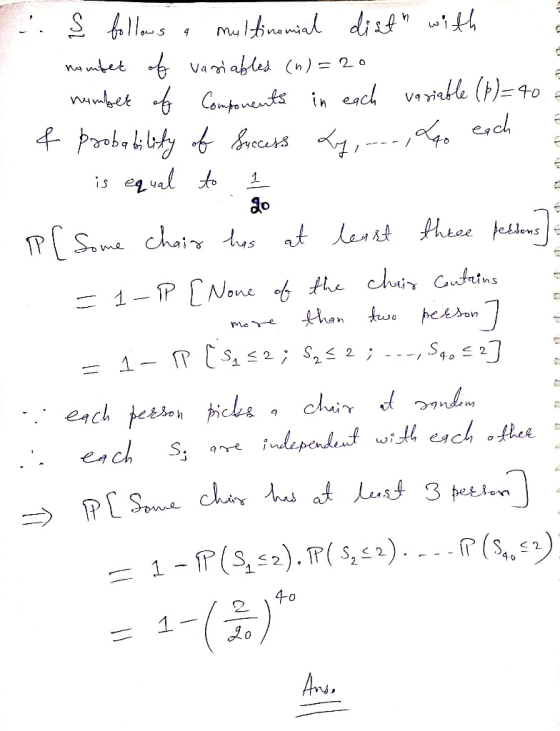. Ş follows a multinomial dist with number of varsiables (n)=20 number of Components in each variable (!)=40 € & probability