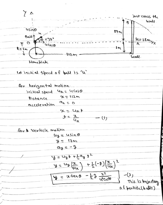 just cross t usino 1tm Bal uCoso H2m ta ìniHal Speed of bal 1s u for horontal moio Distahce accelerahon aスこ。 x. for » NerHcle hmo^oh 2 This is beject