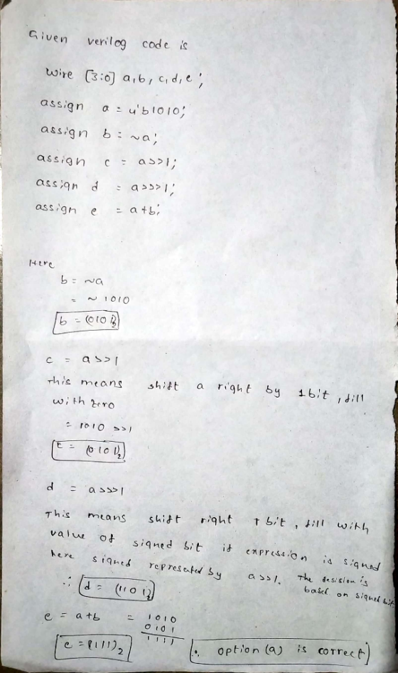ven verilog code ic tore C3%) arb, c,d, e , assign a b1010, assign ba ass g h assign e atb tre b Na 10IO 1bit 1 This means s