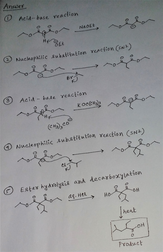 Answer 0 FO Acid-base reaction Loice on Naoet, n on Naoet не Bet ② Nuckophilic substitution reaction (SN2) 6 Acid-base reacti
