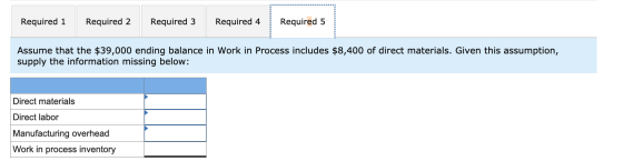 Required 1 Required 2 Required 3 Required 4 Required 5 Assume that the $39,000 ending balance in Work in Process includes $8,