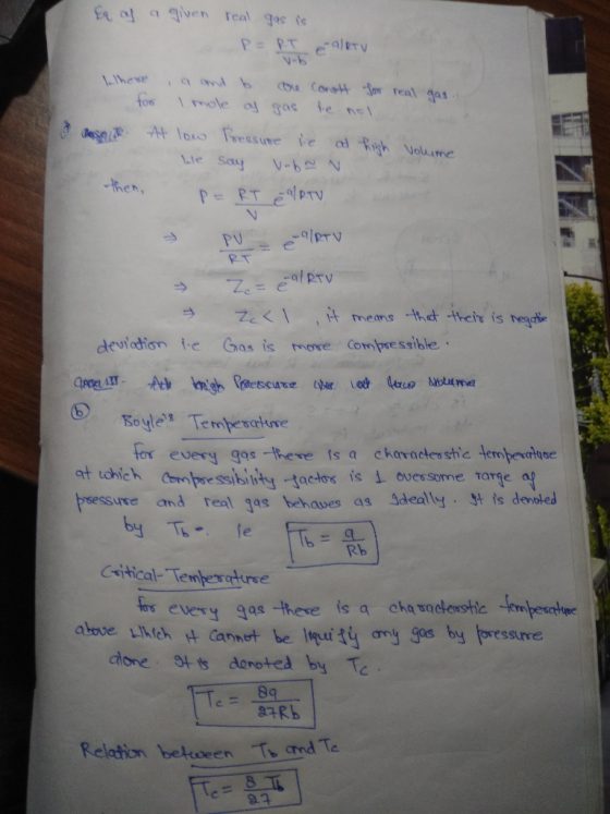 Er of a given real gas is P= PI e alRtv Llhere , a and b are constt for real gas. for I mole of gas te nole & Reset At low Pr