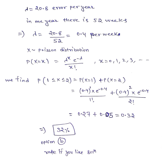 o-4 Ner weeka so X~ Poiss on distribution 2 2 -) |32% option b