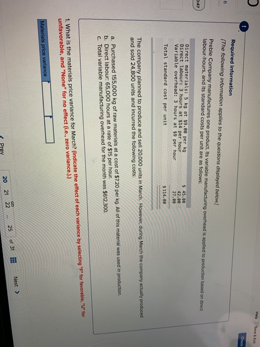 Help Save 6 Required information [The following information applies to the questions displayed below.) Preble Company manufac