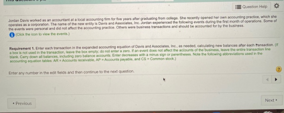Question Help Jordan Davis worked as an accountant at a local accounting firm for five years after graduating from college. S