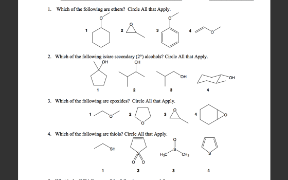 1. Which of the following are ethers? Circle All that Apply. Saisir Šv mnom 2. Which of the following is/are secondary (29) a