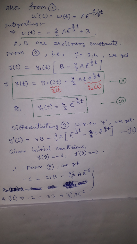 Also, from ②, cult) = Wit) = A e 2/3t. Integrating: - > uct) = - 3 Ae 3 +B , A, B are arbitrary constants. from ② , ie., Y =