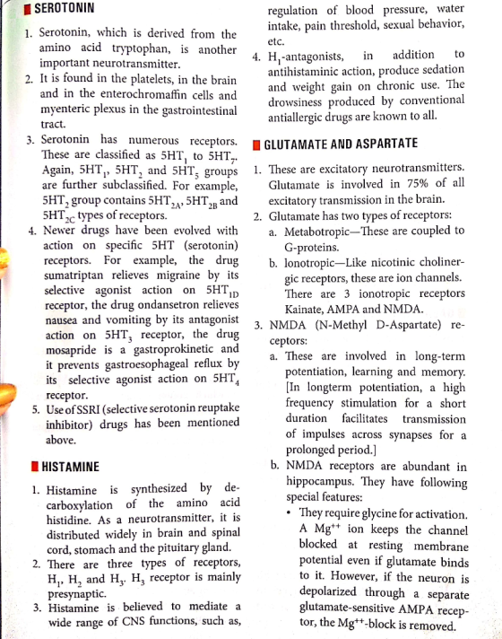 I SEROTONIN regulation of blood pressure, water intake, pain threshold, sexual behavior, etc. 4. H, -antagonists, in addition