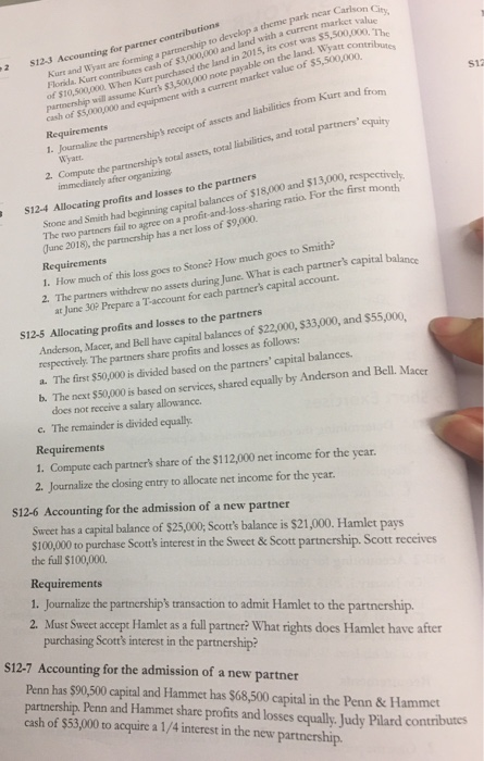 . Carlson Cits market value $5,500,000. The Et contributes $12-3 Accounting for partner contributions Kur and Warforming a pa