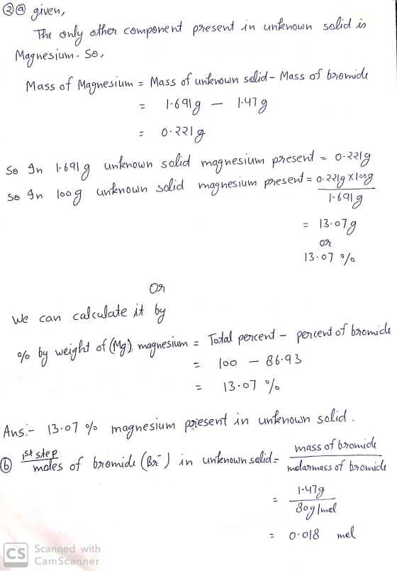 @@ given, The only other component present in unknown solid is Magnesium. So, Mass of Magnesium = Mass of unknown salid - Mas