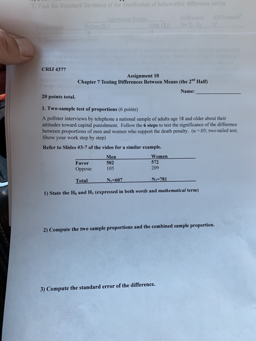 these d eviation of the district of before order CRIJ 4377 Assignment 10 Chapter 7 Testing Differences Between Means (the 2