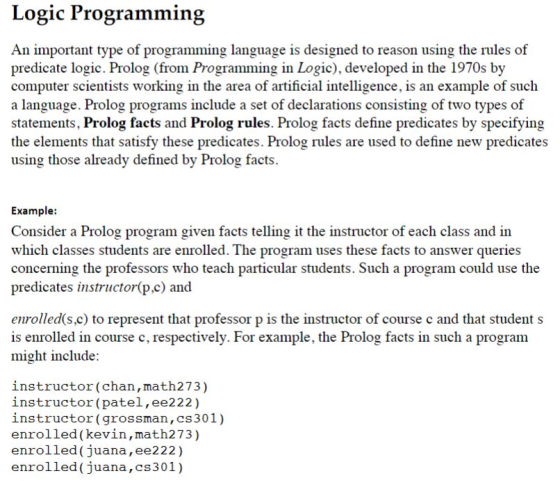 Logic Programming An important type of programming language is designed to reason using the rules of predicate logic. Prolog