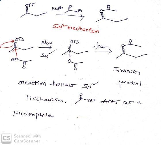 Ľ met hoe Su²mechanism Slow OTS Lett Inversion reaction follous sir product Mechanism. joo Aets as a Nudeophile Scanned with
