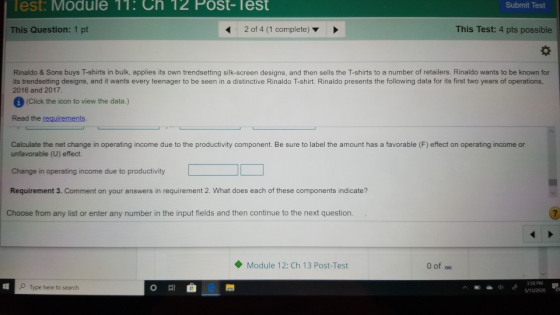 Test: Module 11: Ch 12 Post-Test Submit Test This Question: 1 pt 2 of 4 (1 complete) This Test: 4 pts possible Rinaldo & Sons