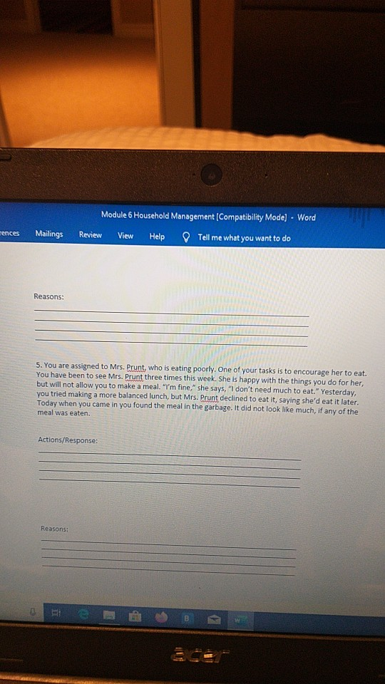 Module 6 Household Management (Compatibility Mode] - Word ances Mailings Review View H elp Tell me what you want to do Reason