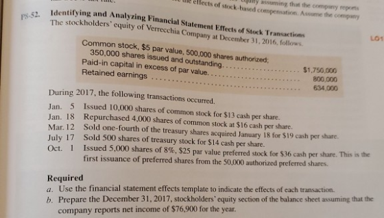 assuming that the company reports fects of stock-based compensation Accome the company P8-52. Identifying and Analyzing Finan