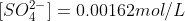 [SO_4^{2-}]=0.00162mol/L