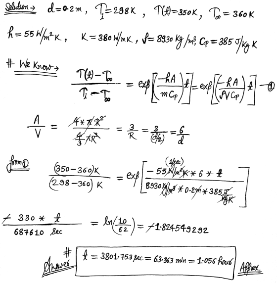 Solucion y d=02m, T=298X, T(44)=350K, To = 360K h=55Wank, K= 380 W/mK , P= 8930 kg fred, Gp = 385 tlg k # We know TH-TO Tirto