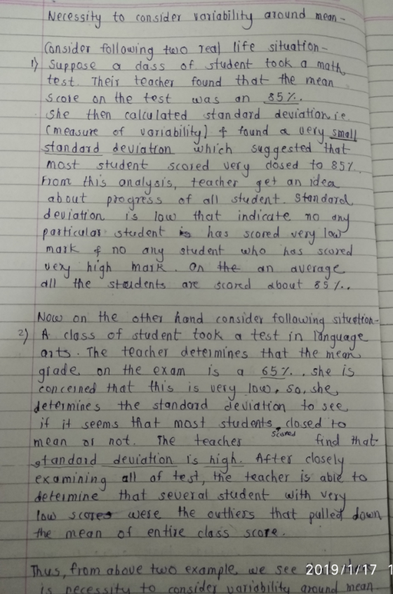 Necessity to consider variability aound mean Cansidor following tao 1ea] life situatfon Suppase a dass of student took a math