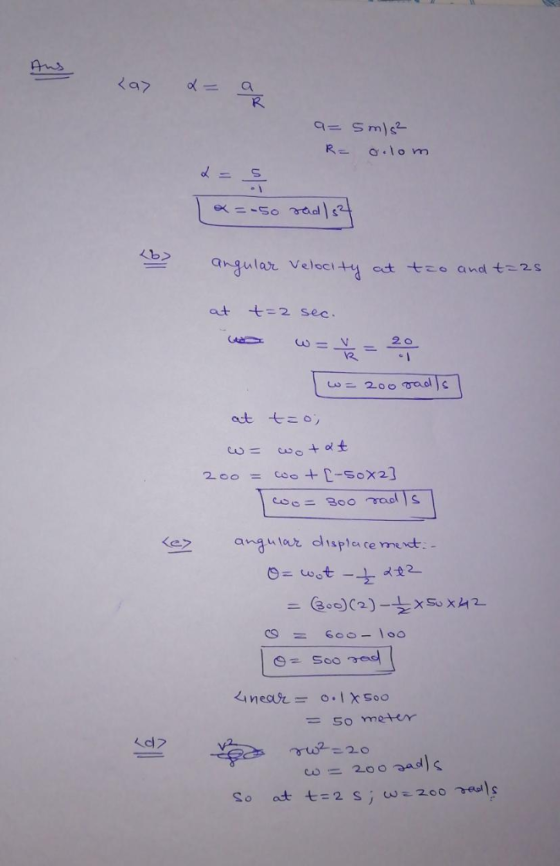 R. Ro.lom angular Veloc etava t2s at t=2 sec . 으으 Ke anautar dlispla ce ment: 50 meter