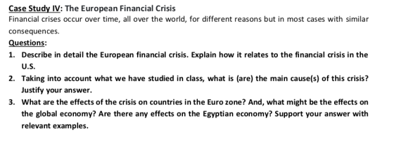 Case Study IV: The European Financial Crisis Financial crises occur over time, all over the world, for different reasons but