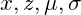 \small x, z, \mu, \sigma