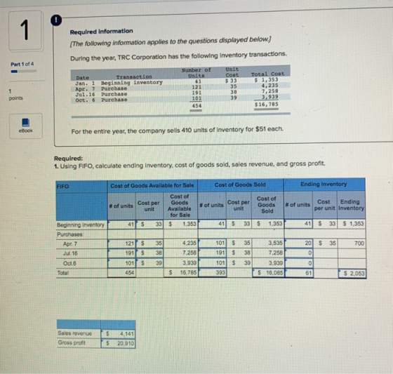 Required Information (The following information applies to the questions displayed below.) During the year, TRC Corporation h