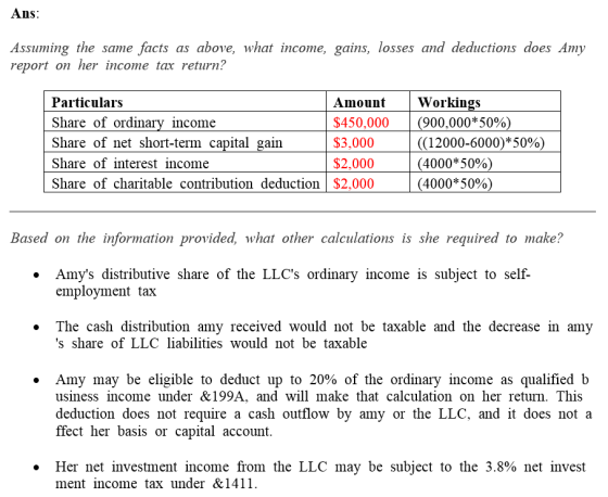 Ans: Assuming the same facts as above, what income, gains, losses and deductions does Amy report on her income tax return? Pa