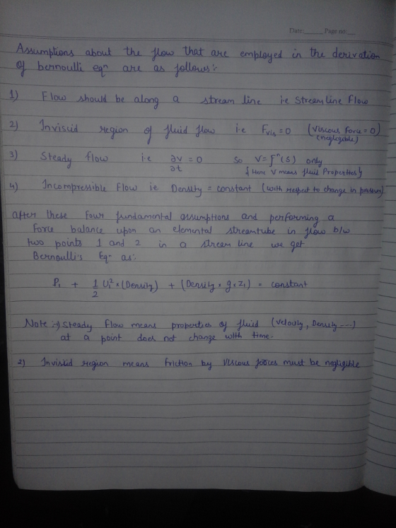 Date Page no thu that axe employed in nahi a 一1) Elow should he alono a_-_stream-line-一re-Stream Line Flow Visou fora O 3) St