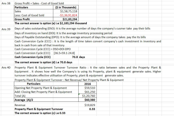 Ans 38 Ans 39 Gross Profit = Sales - Cost of Good Sold Particulars ($ in Thousands) Sales $1,58,75,118 Less: Cost of Good Sol