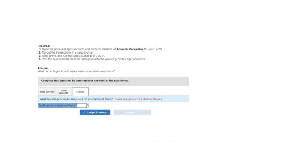 Required: 1. Open the general ledger accounts and enter the balance of Accounts Receivable for July 1, 2019. 2. Record the tr