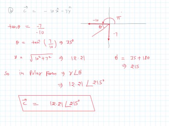 a = - 10 sê - Tŷ tano = -1 o - 8² ton? ( J 10²+72 ) = 35° = 12.21 o = 35+ 180 So in Polar From & Lo = 12.21 L215° 2 - 12:21 _