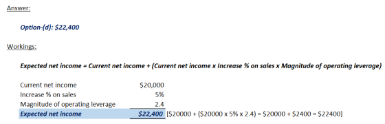 Answer: Option-(d): $22,400 Workings: Expected net income = Current net income + (Current net income x Increase % on sales x