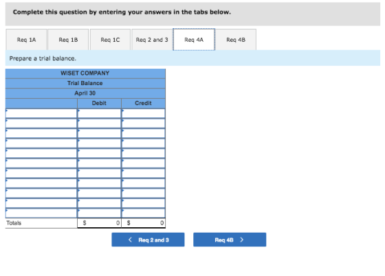 Complete this question by entering your answers in the tabs below. Reg 1A Reg 1B Reg 1C Reg 2 and 3 Reg 4A Reg 4B Prepare a t