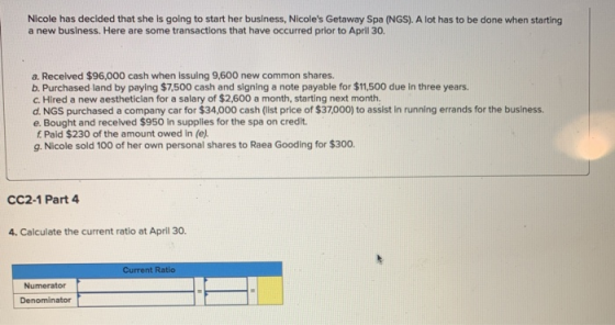 Nicole has decided that she is going to start her business, Nicoles Getaway Spa (NGS). A lot has to be done when starting a