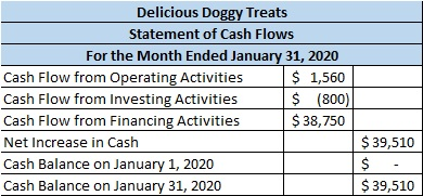 Delicious Doggy Treats Statement of Cash Flows For the Month Ended January 31, 2020 Cash Flow from Operating Activities $ 1,5