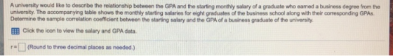 A university would like to describe the relationship between the GPA and the starting monthly salary of a graduate who earned