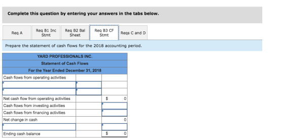 Complete this question by entering your answers in the tabs below. Reg A Req B1 Inc Stmt Req B2 Bal Sheet Req B3 CF Stmt Reqs