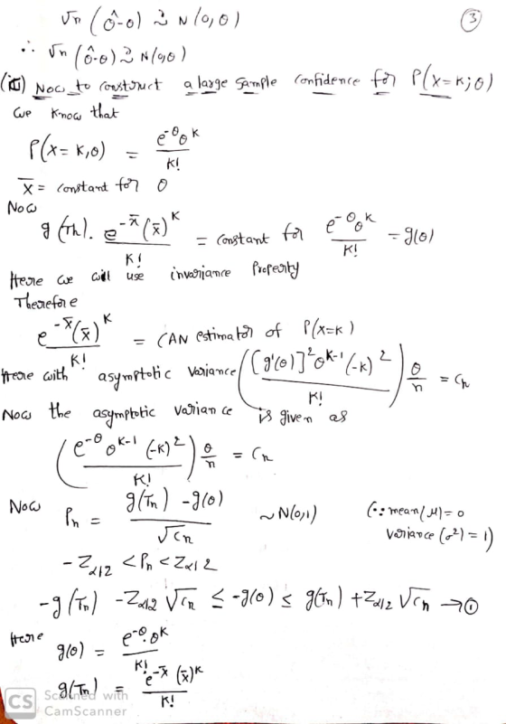 .. a large Sample (onfidence for P(x=k;o) Now to ronstoruct Cue Kmocw that P(x= K,0) K! X = (onstant for 0 No w = Constant fo