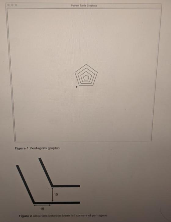 Python Turtle Graphics Figure 1 Pentagons graphic 10 10 Figure 2 Distances between lower left comers of pentagons