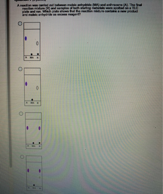 A reaction was carried out between maleic anhydride (MA) and anthracene (A). The final reaction mixture (R) and samples of bo